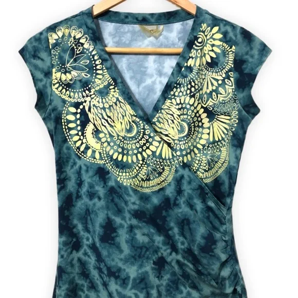 Athleta Womens Nectar Active Faux Wrap Dress Blue Tie Dye Tattooed Ruched XS - Picture 5 of 7